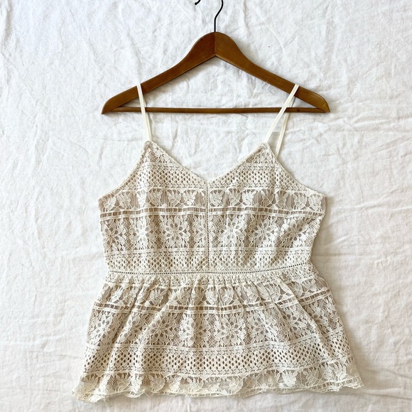 Maurice’s Lace Cream Peplum Spaghetti Strap Top - Picture 4 of 12